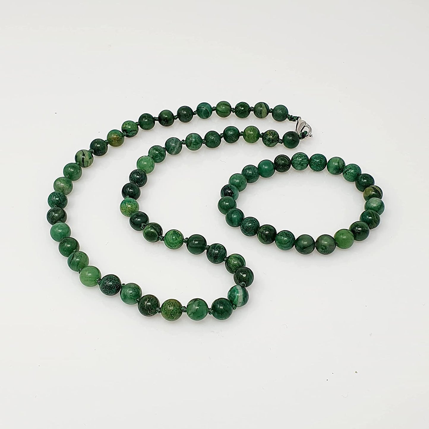 Gemstone Necklace Bracelet Set | Handmade 8mm Natural Green African Jade Jewelry for Women