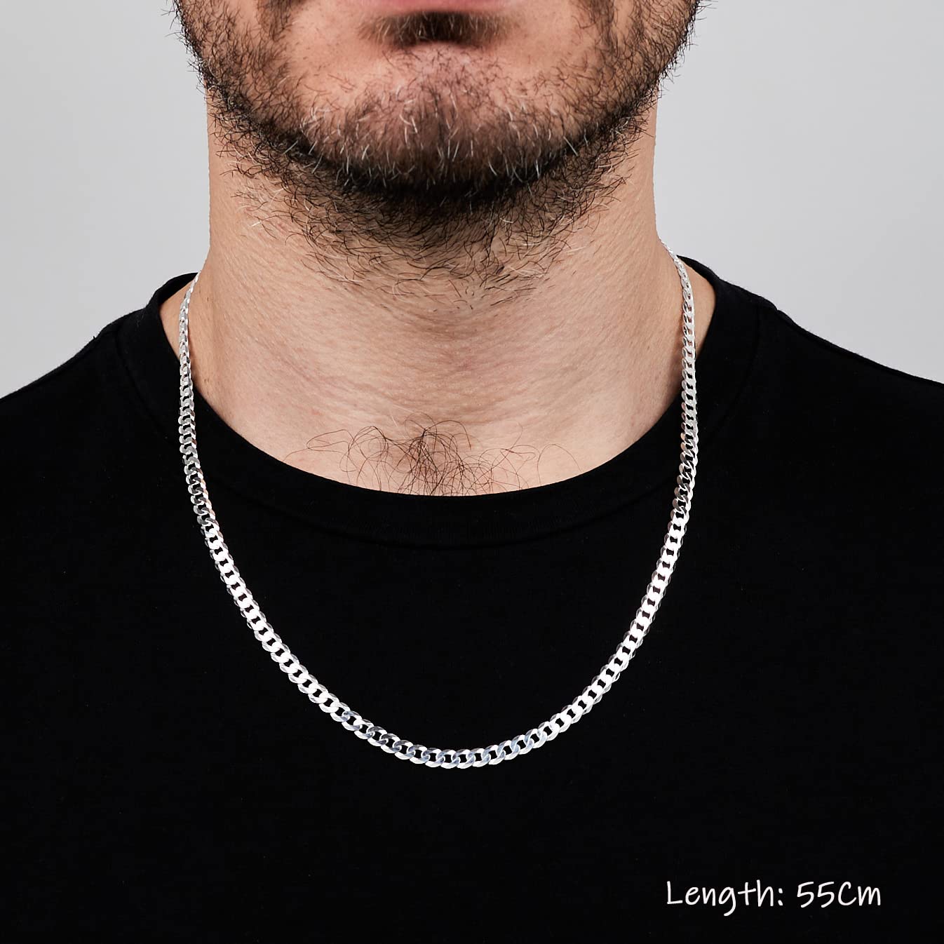 4.8mm 925 sterling silver curb chain necklace on male model