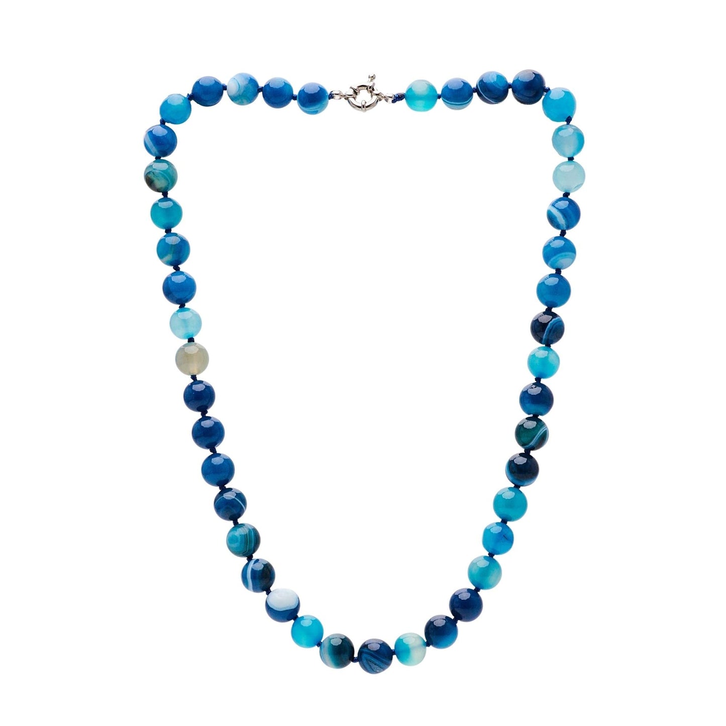 Women's Gemstone Necklace | Handmade 10mm Blue Agate Beads - 19" Length