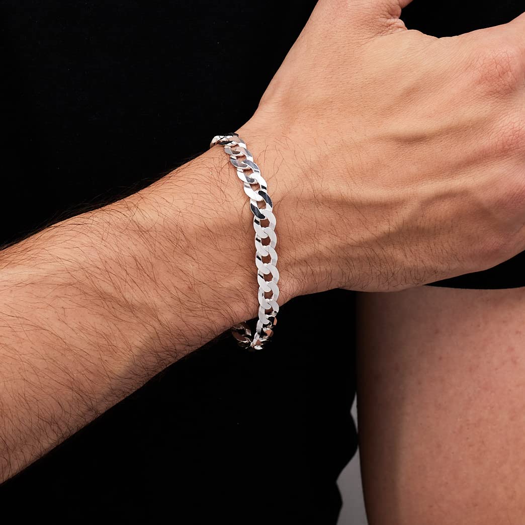 Chain Bracelet | Solid 925 Sterling Silver 7mm Curb Chain for Men - Length: 7.4in