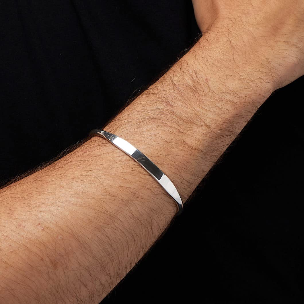 Men's Silver Torque Bangle | Solid 925 Sterling Silver Plain Bracelet - Gift for Him