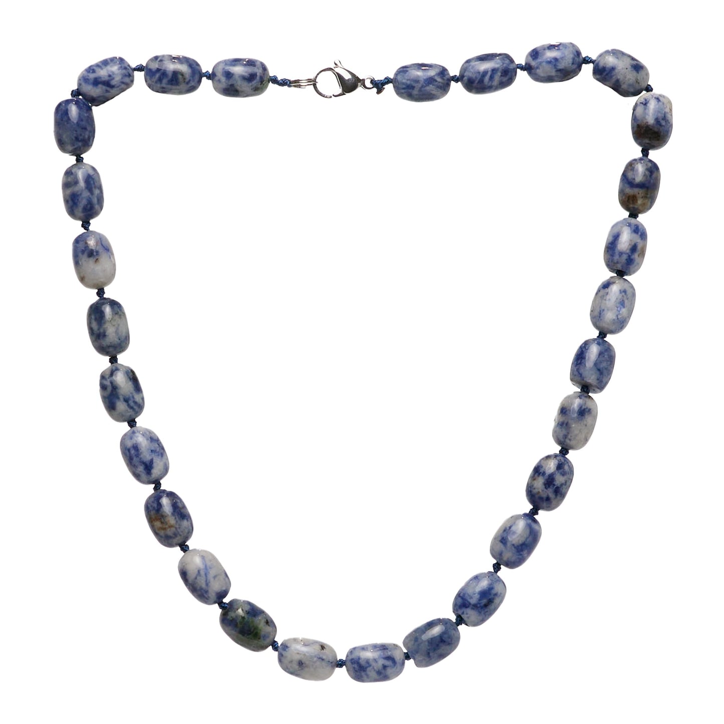 Blue spots 10x16mm Beaded Gemstone Necklace on a White Background