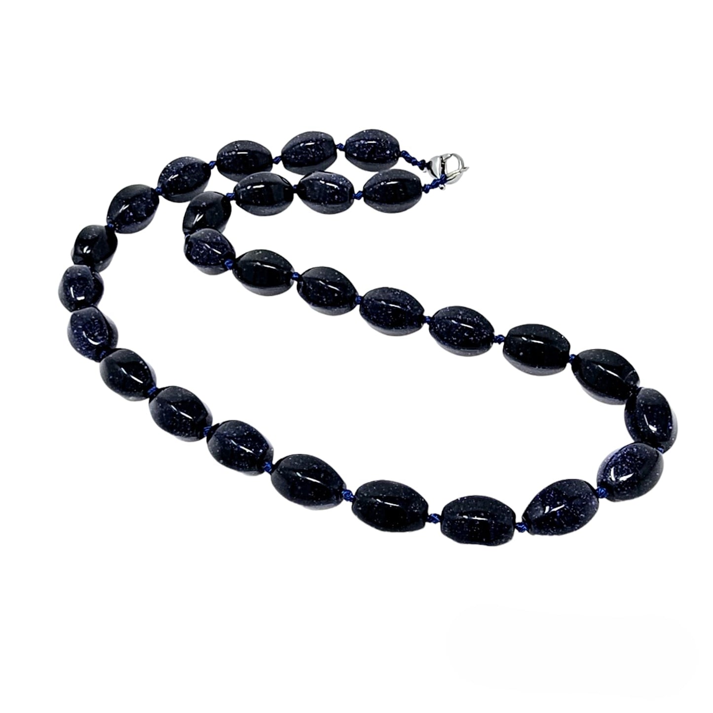 Blue Sandstone 10x14mm Gemstone Beaded Necklace