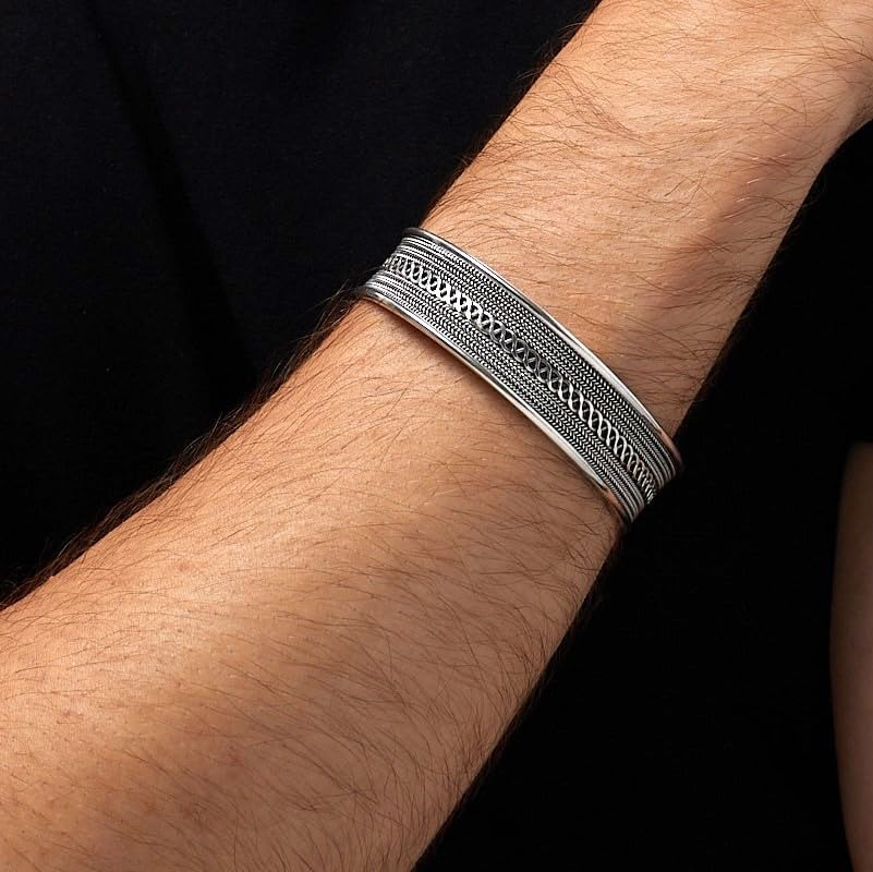 Braided Cuff Bangle 925 Sterling Silver on Male Model
