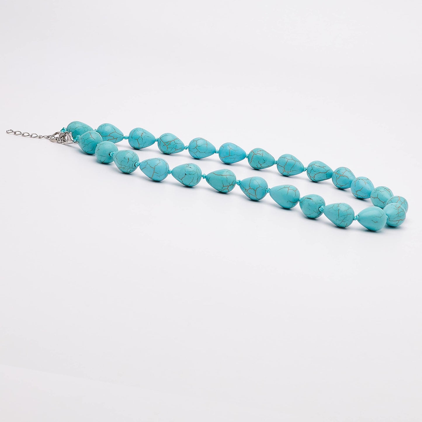 Women's Handmade Gemstone Necklace | Teardrop Blue Turquoise Gemstone Beaded Necklace, Elegant Jewelry for Women