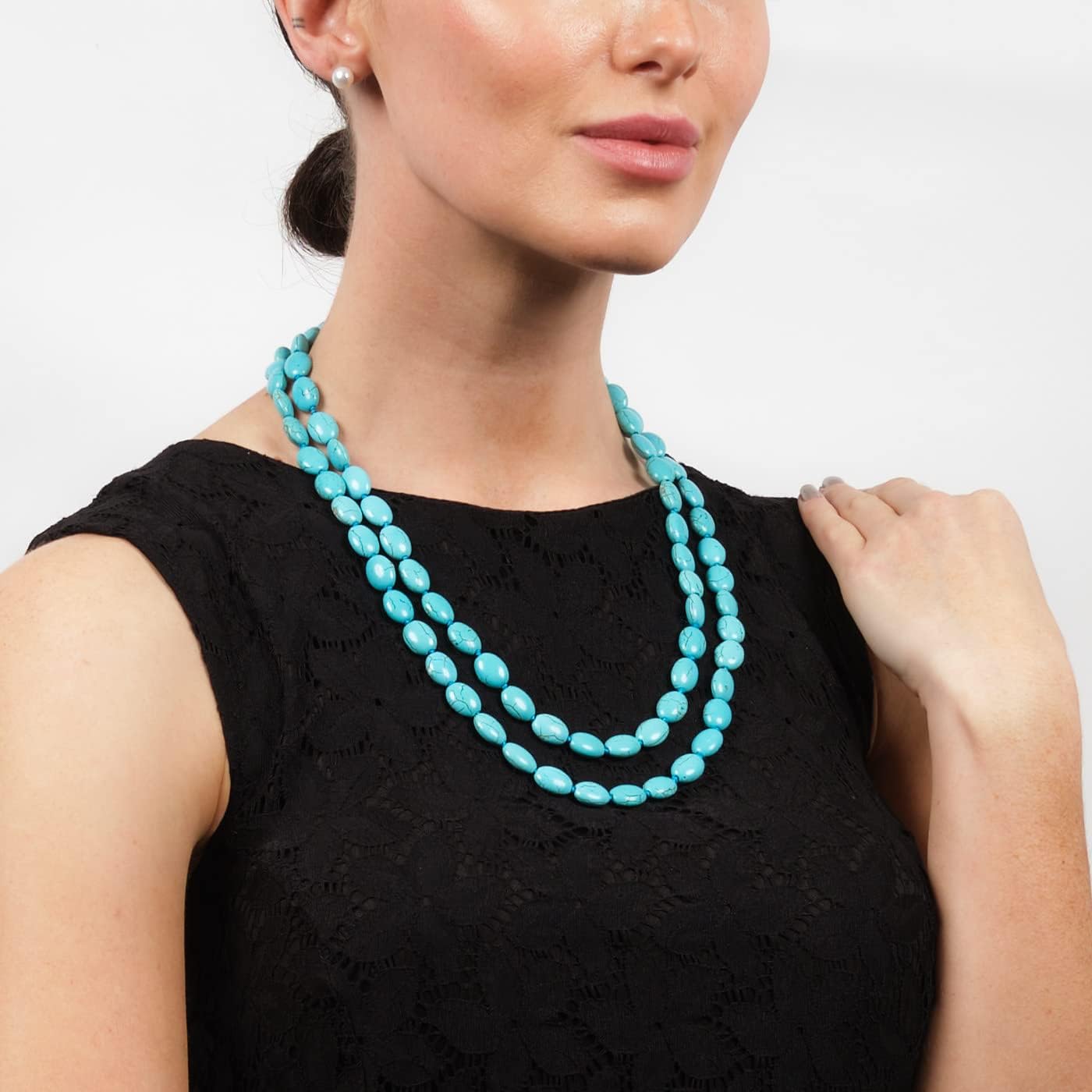 Turquoise Gemstone Necklace | Handmade 48-Inch Sweater Chain for Women