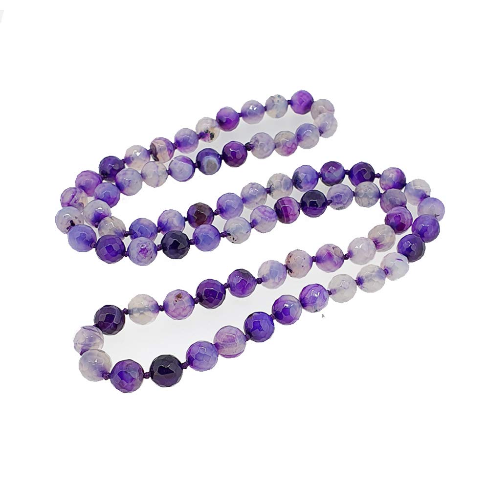 Purple Agate 10mm Gemstone Beaded Necklace 35 inch long