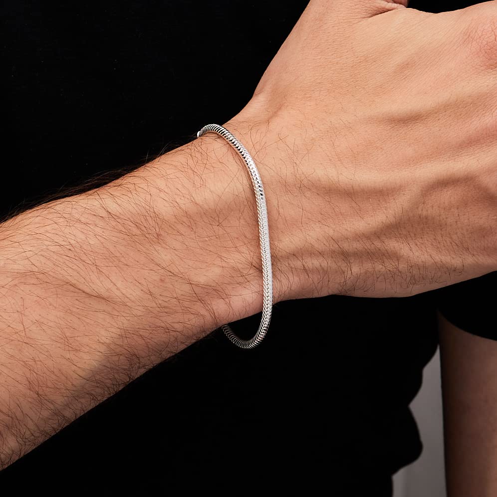 3.3mm 925 Sterling Silver Snake Chain Bracelet on Male Model