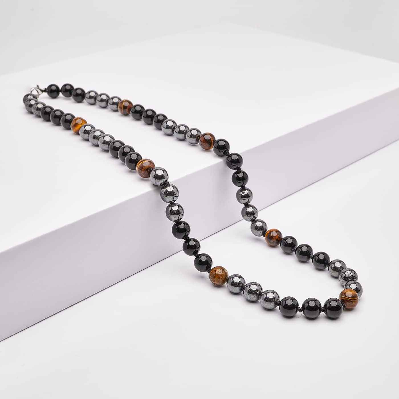 Men's Beaded Necklace | Handmade Natural Gemstone Chain with Tiger’s Eye and Onyx