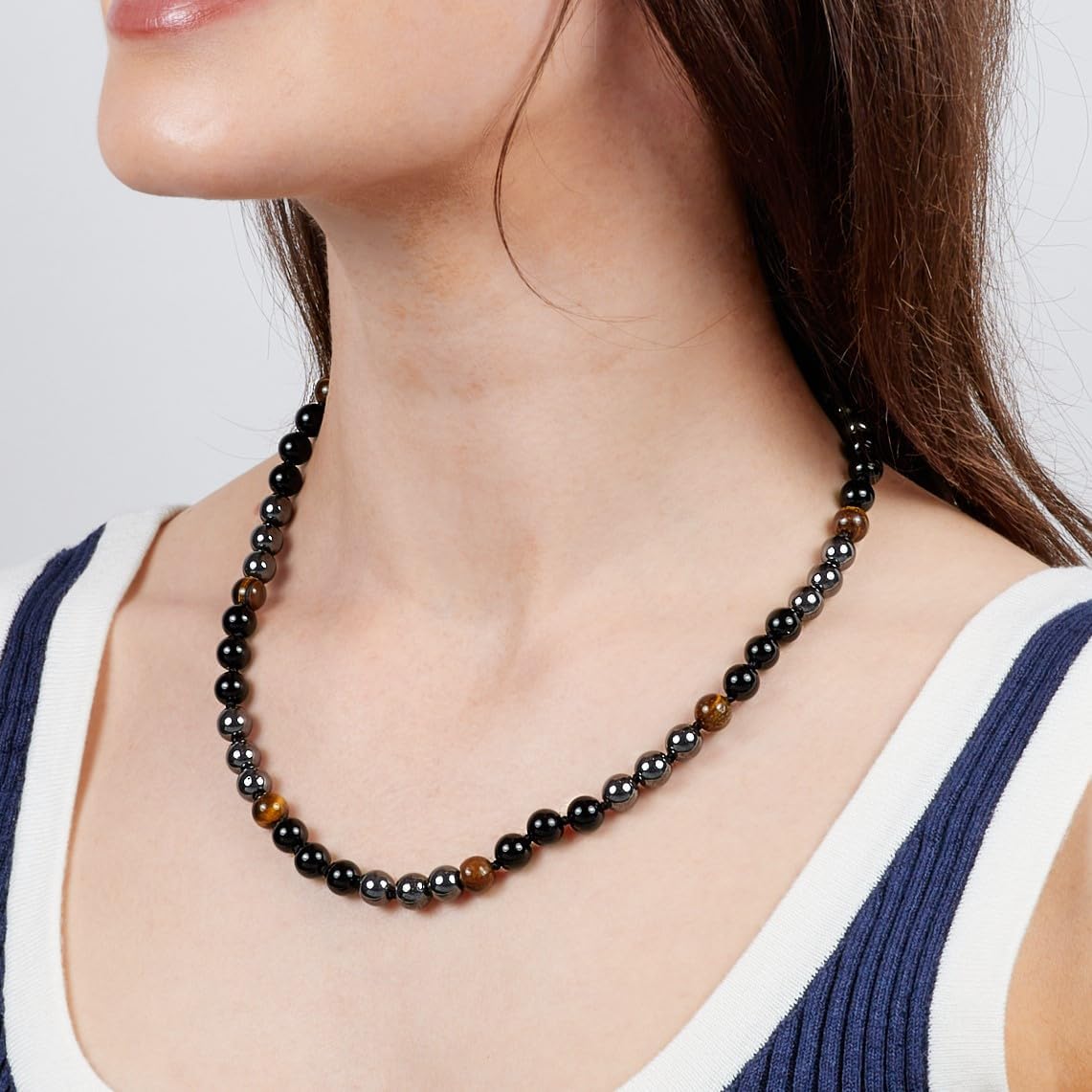 Men's Beaded Necklace | Handmade Natural Gemstone Chain with Tiger’s Eye and Onyx