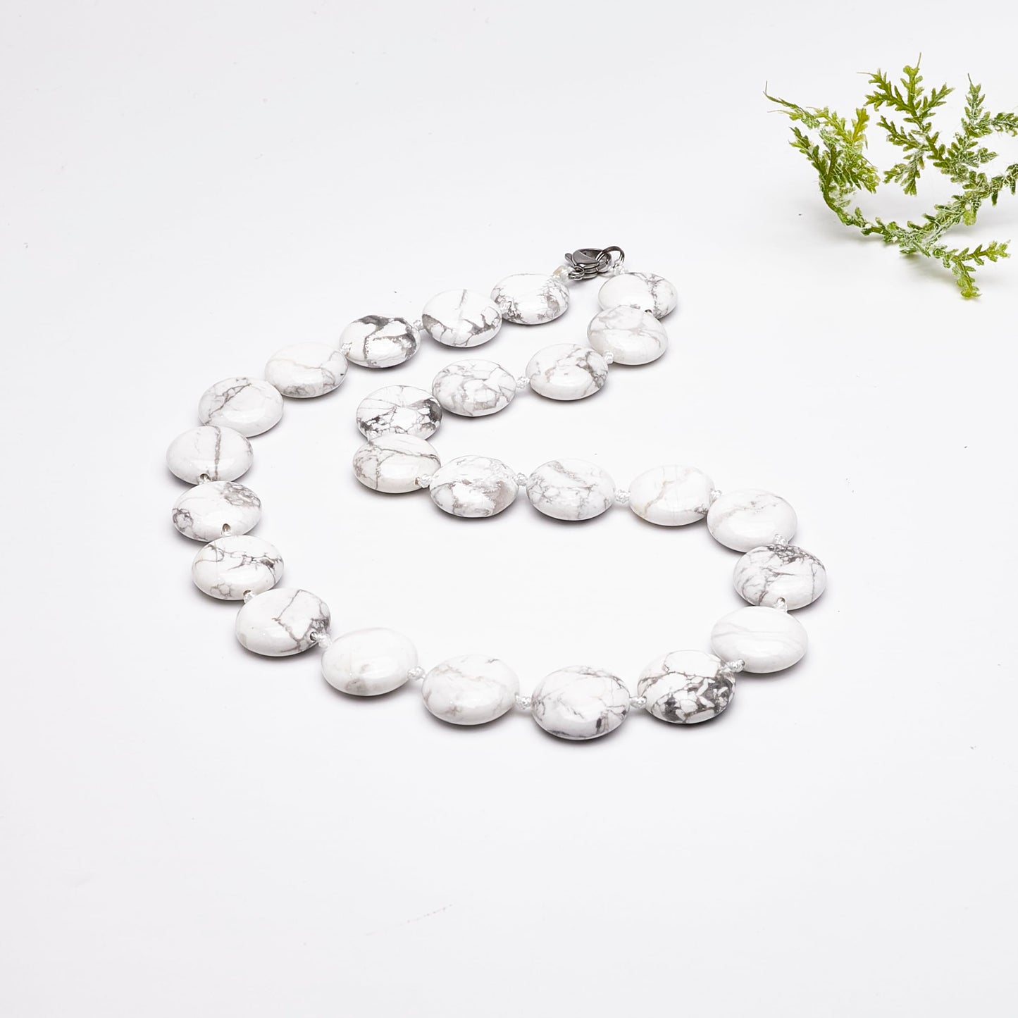 16mm Round Disc Beaded White Turquoise Necklace for Women