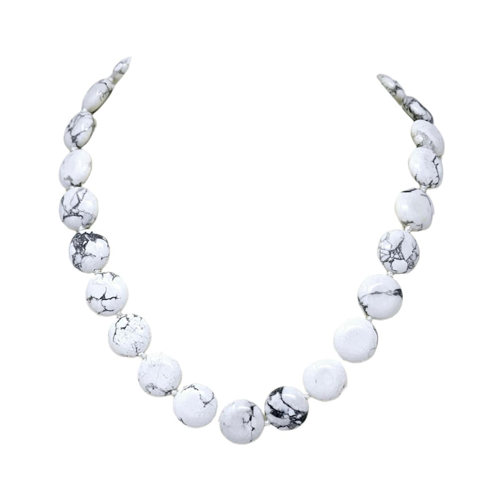 16mm Round Disc Beaded White Turquoise Necklace