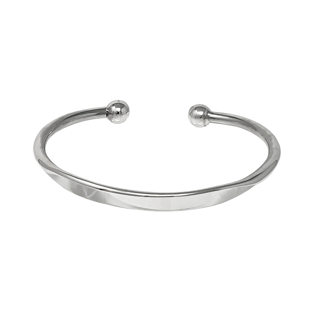 Men's Silver Torque Bangle | Solid 925 Sterling Silver Plain Bracelet - Gift for Him