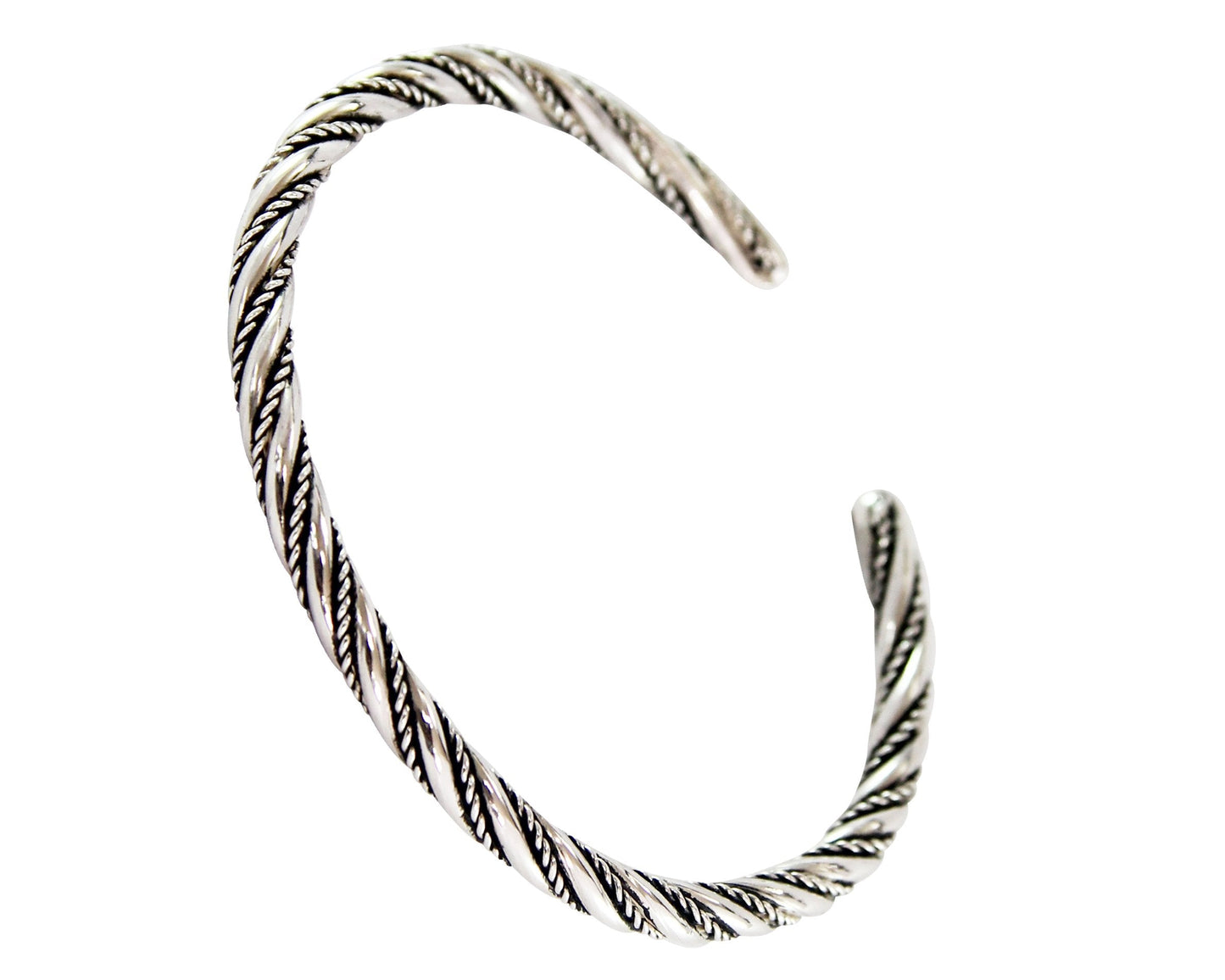 Unisex Silver Bangle | 925 Sterling Silver Rope Twisted Design