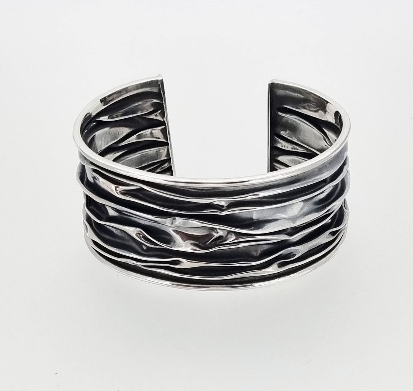 Cuff Bracelet for Women | Chunky 925 Sterling Silver Crushed Style Bangle - 30MM