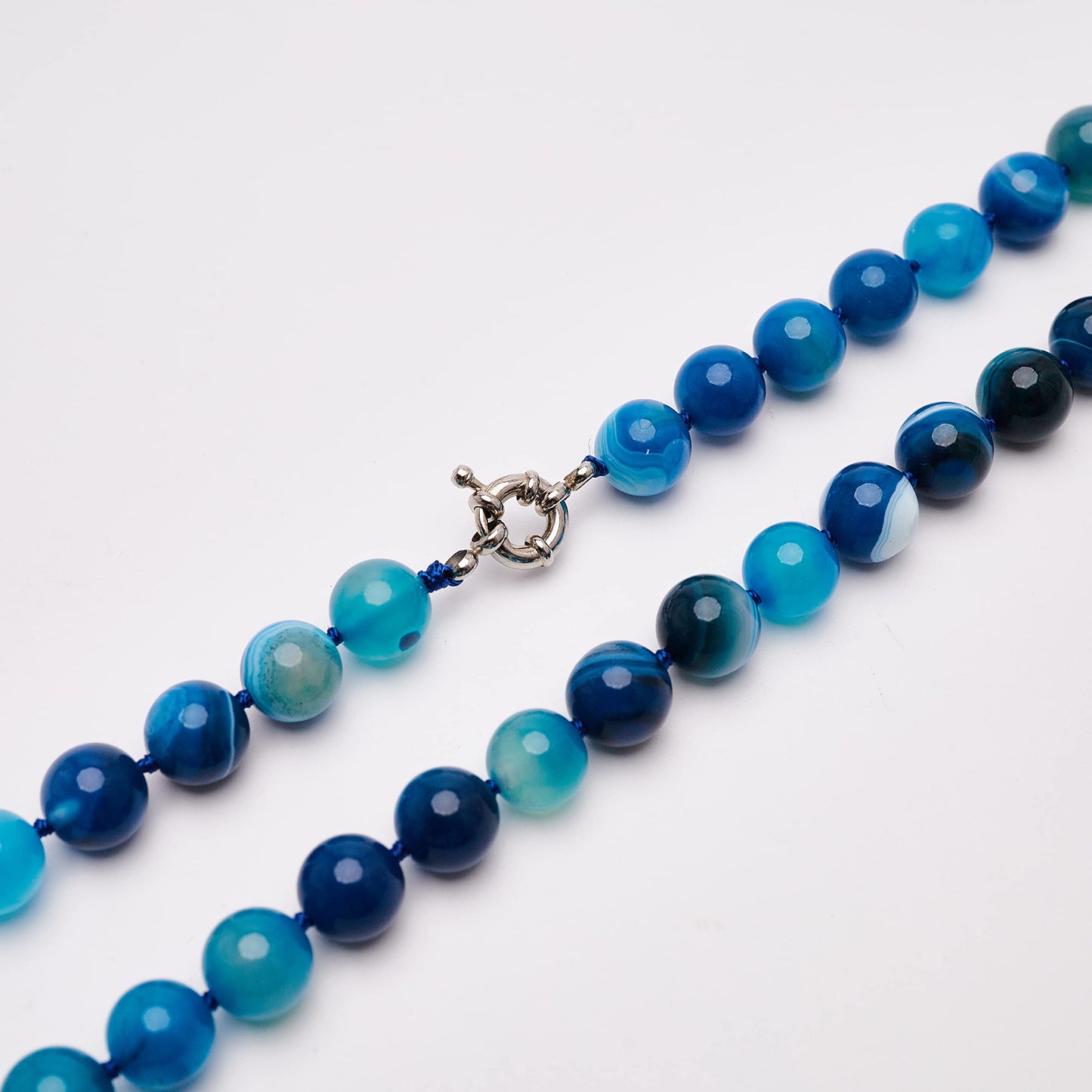 Women's Gemstone Necklace | Handmade 10mm Blue Agate Beads - 19" Length