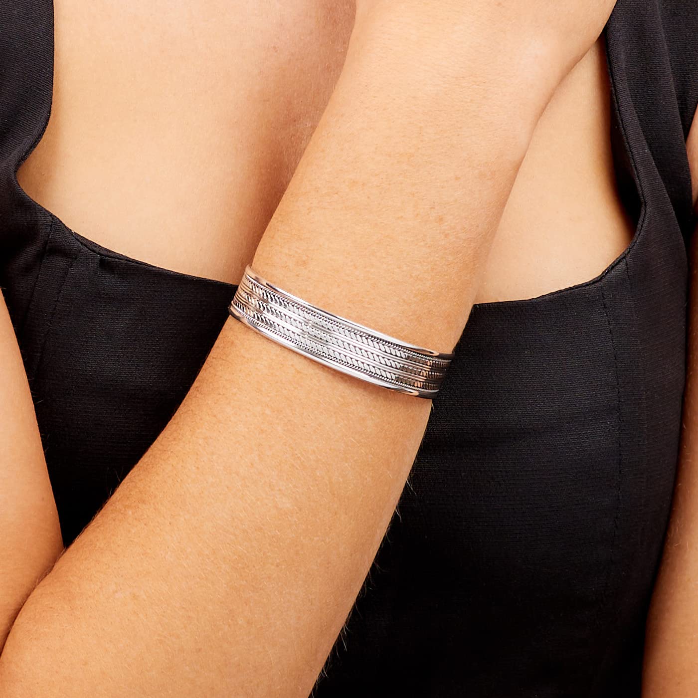 mens silver bangle braided details