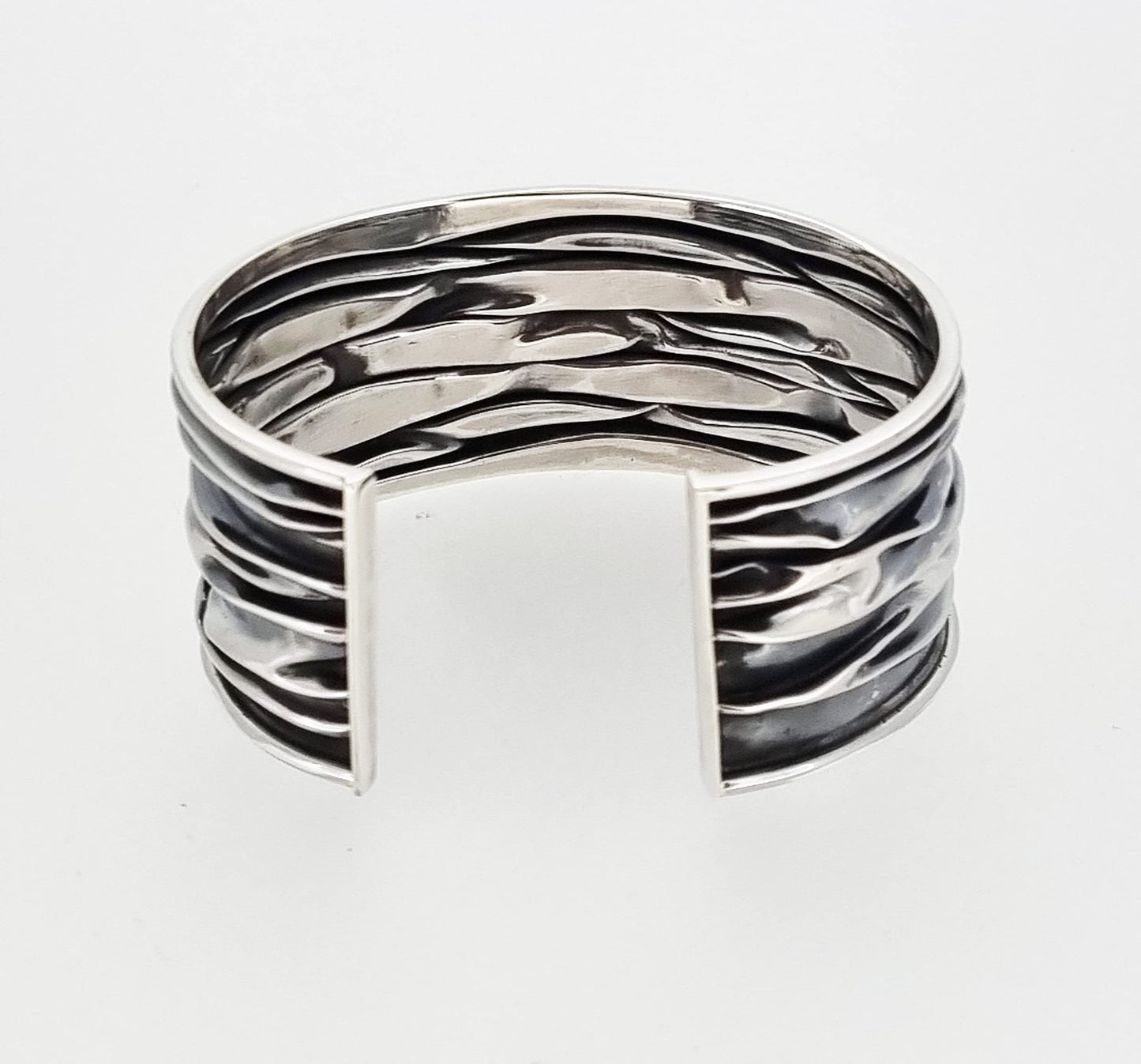 Cuff Bracelet for Women | Chunky 925 Sterling Silver Crushed Style Bangle - 30MM