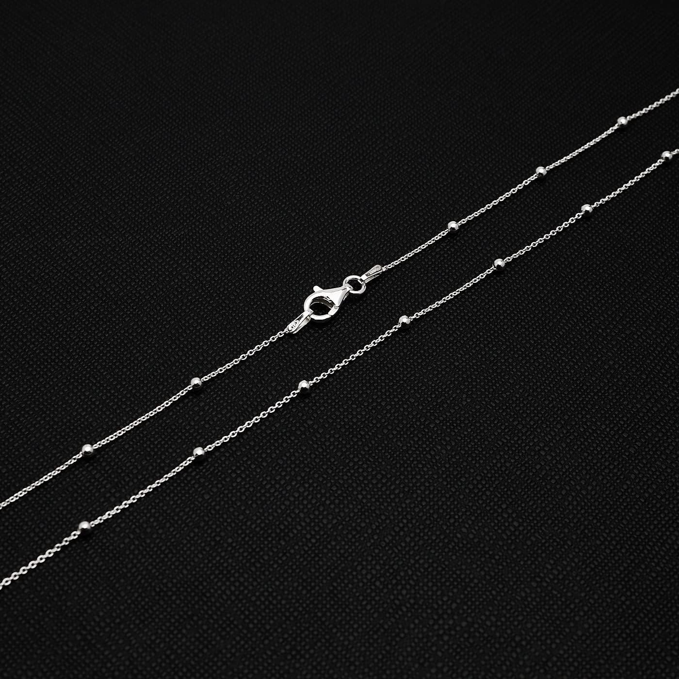 Women's Silver Necklace | 925 Silver Ball Beaded Chain with Layered Stack Choker Design - Length: 19in