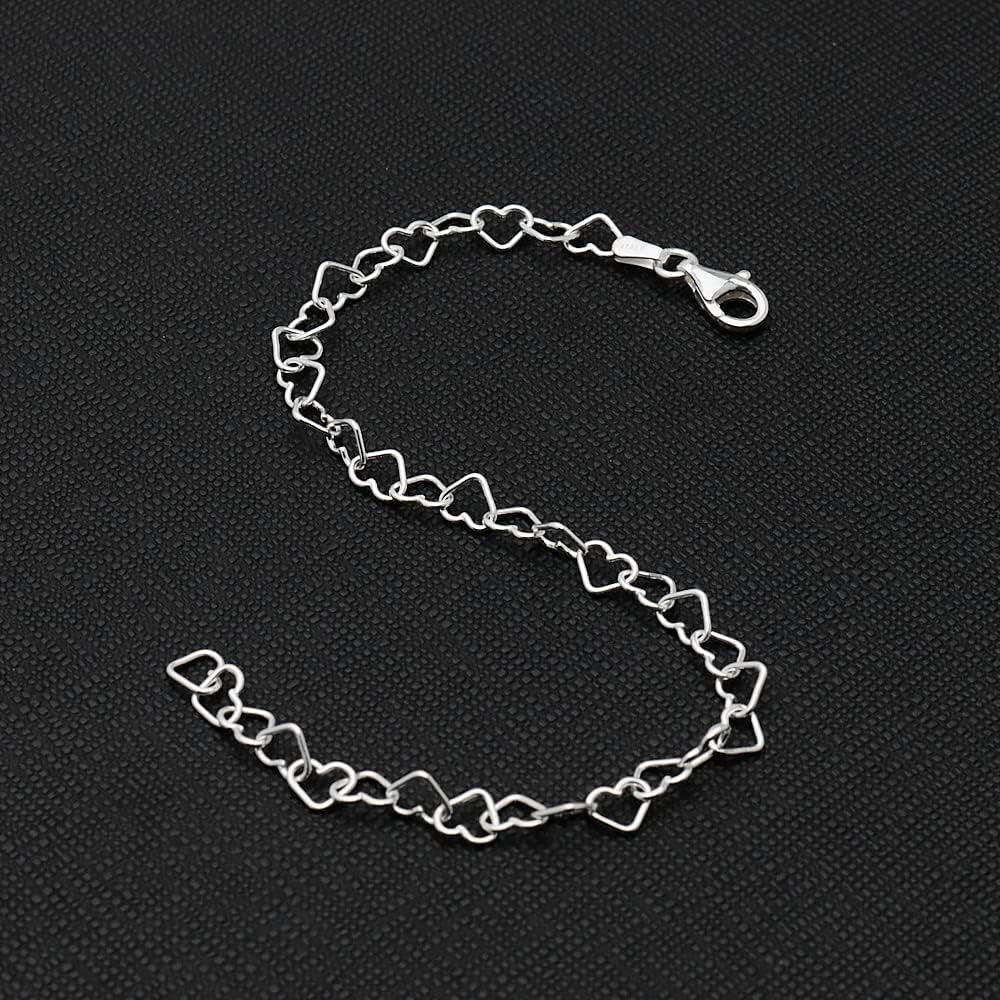 heart link chain bracelet 925 sterling silver