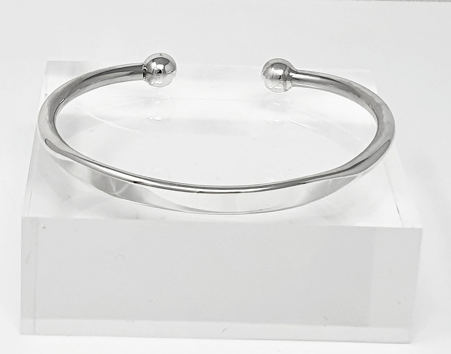 Men's Silver Torque Bangle | Solid 925 Sterling Silver Plain Bracelet - Gift for Him