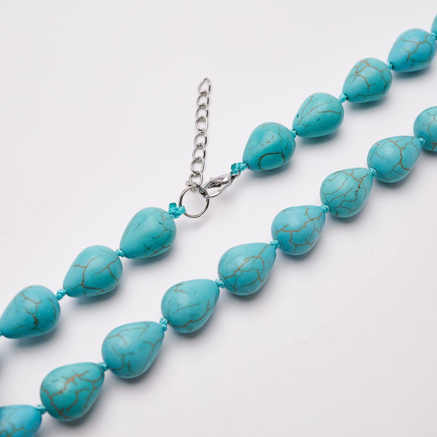 Women's Handmade Gemstone Necklace | Teardrop Blue Turquoise Gemstone Beaded Necklace, Elegant Jewelry for Women