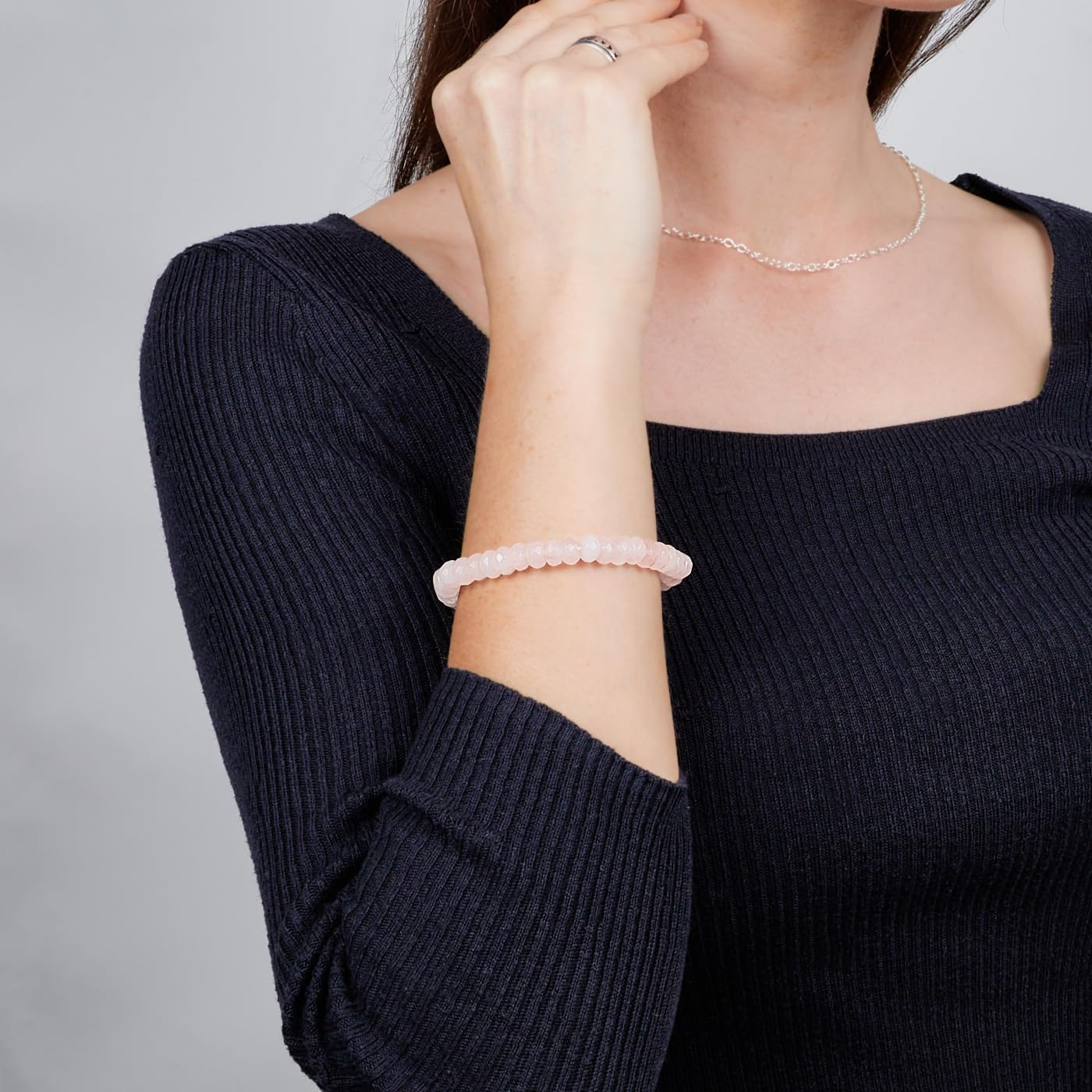 Gemstone Beaded Bracelet | Handmade Faceted Rose Quartz 8mm Crystal Stretch Bracelet for Women