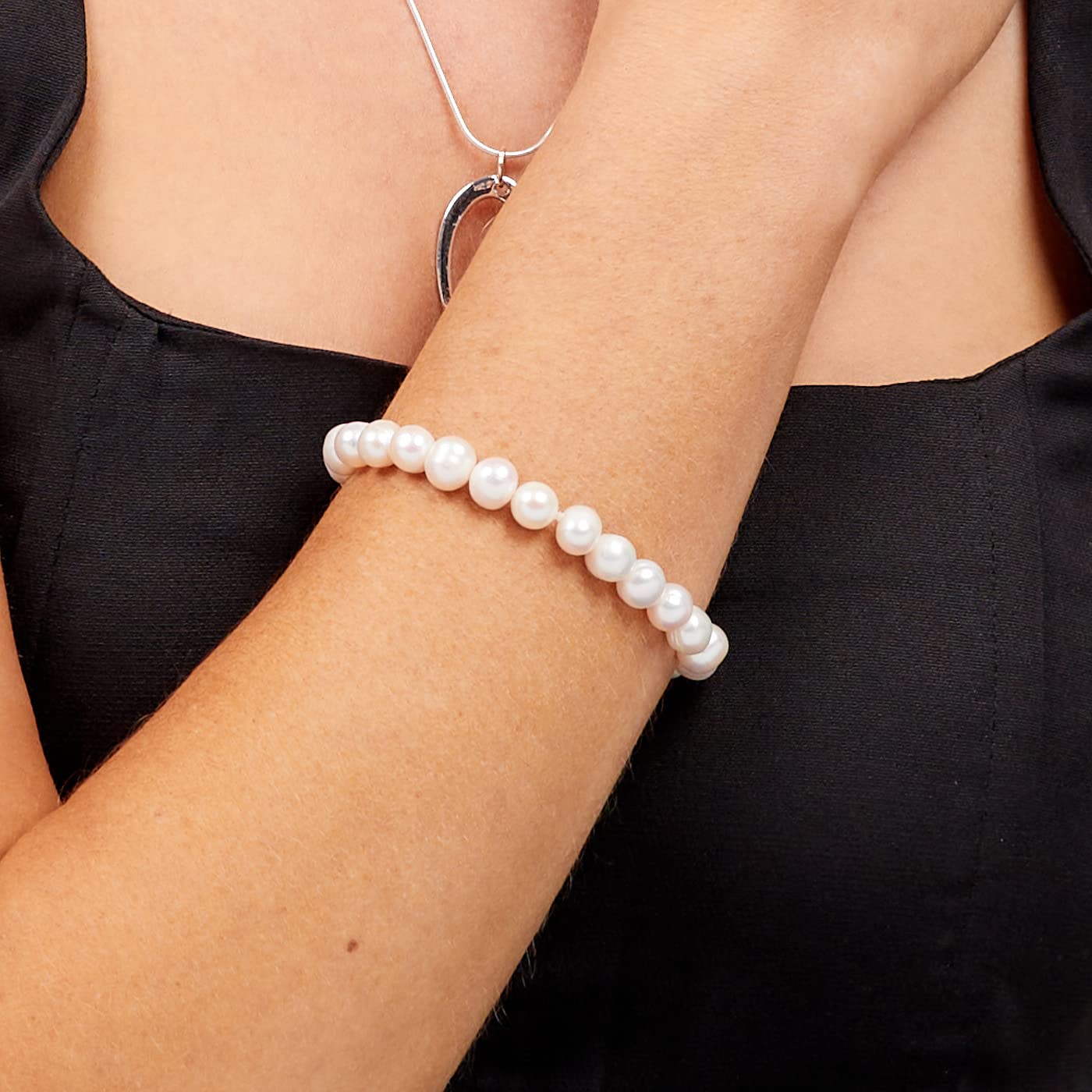 Women's Pearl Bracelet | 7-8mm White Freshwater Pearl with Adjustable 7.5" Length
