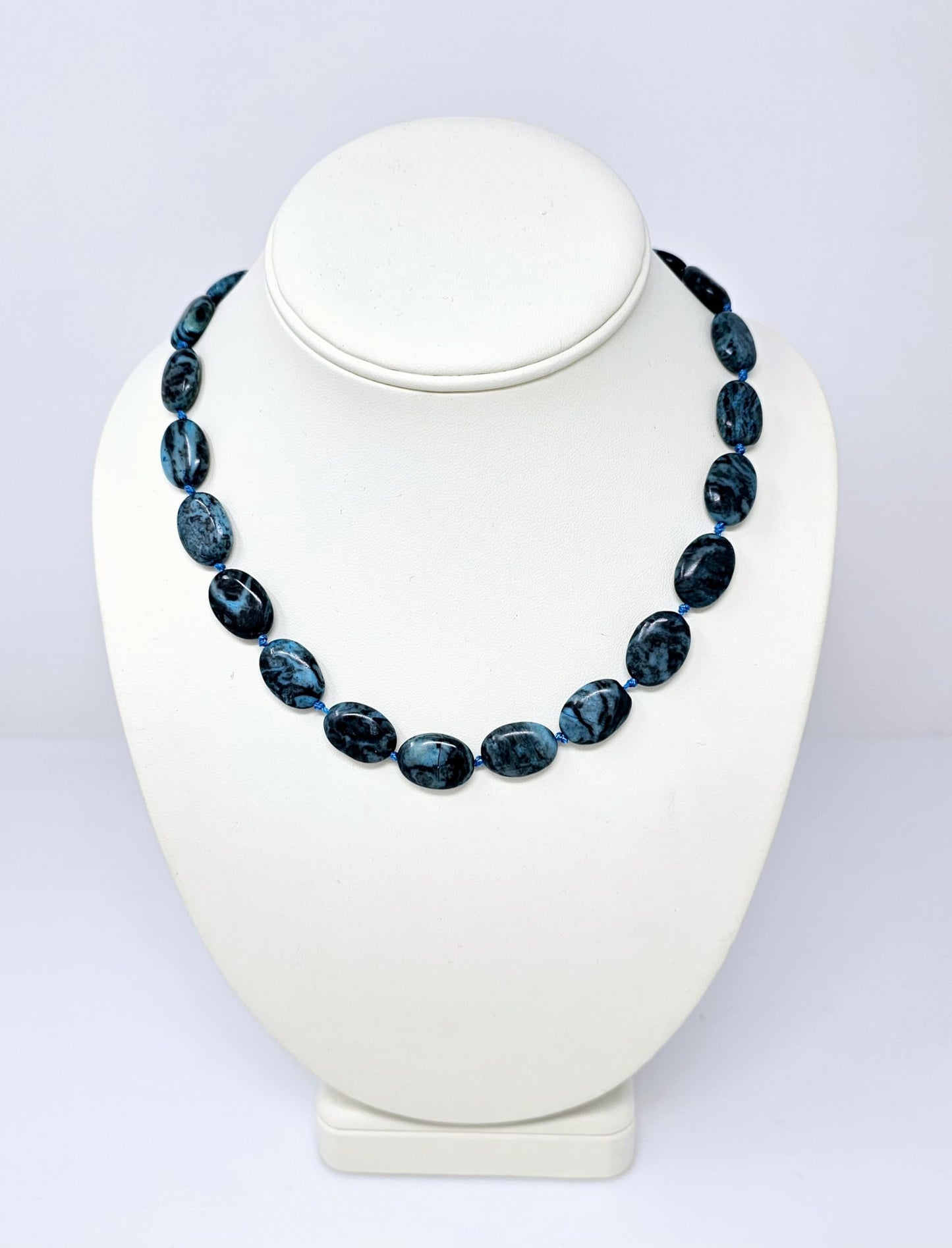 Gemstone Beaded Necklace | Stunning Oval Blue Crazy Agate Natural Gemstone Necklace for Women
