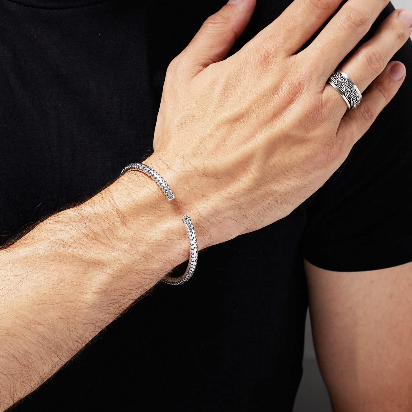 Men's Adjustable Silver Bangle | Solid Sterling Silver Bracelet