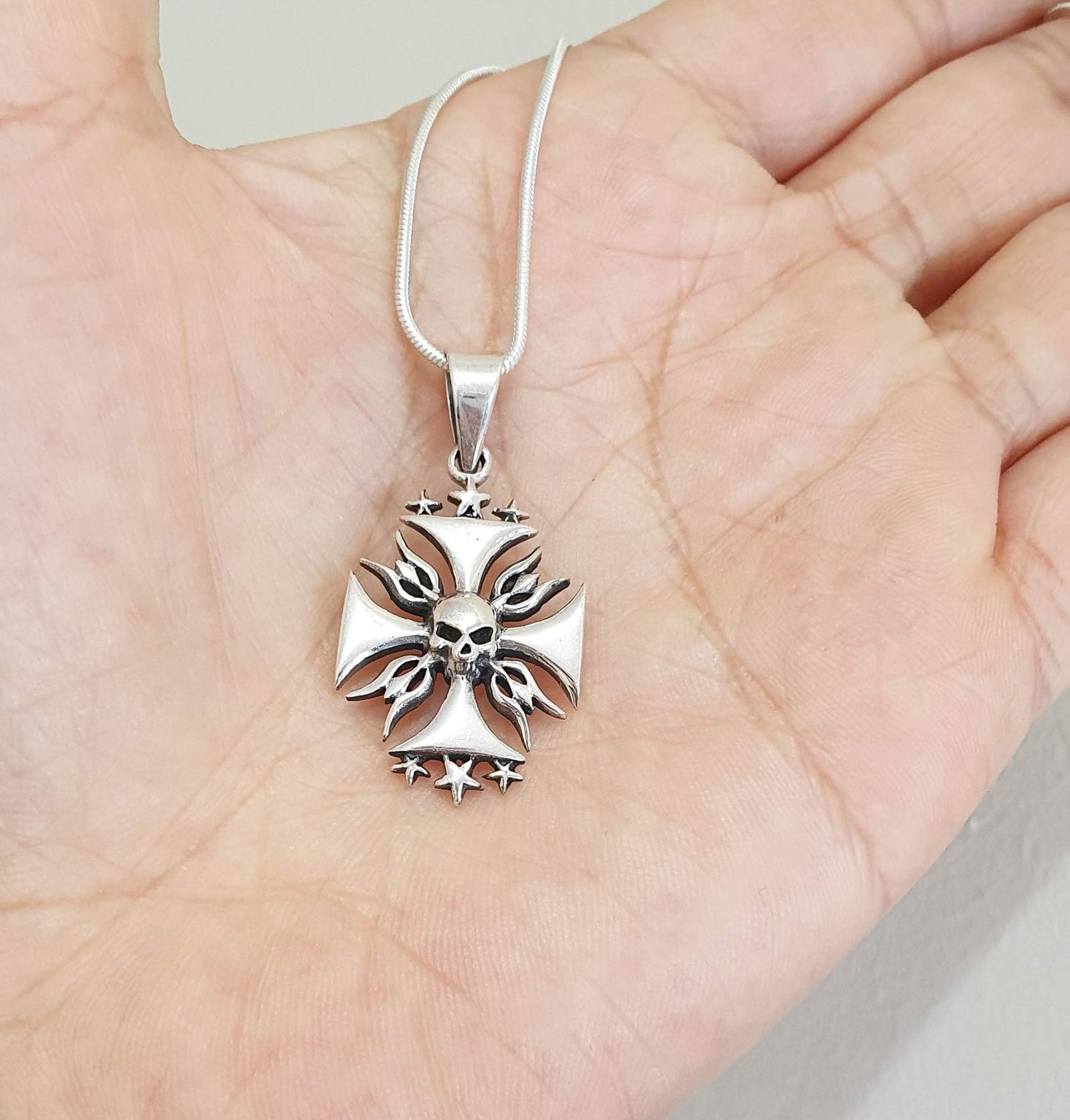 cross skull design pendant 925 sterling silver