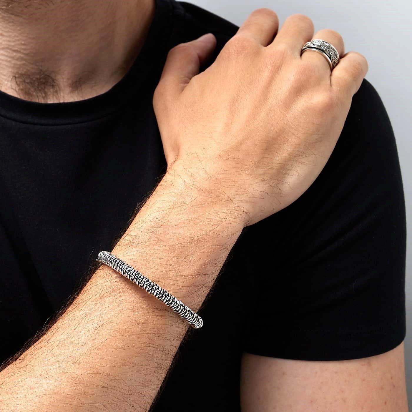 925 sterling silver dragon design bangle on model