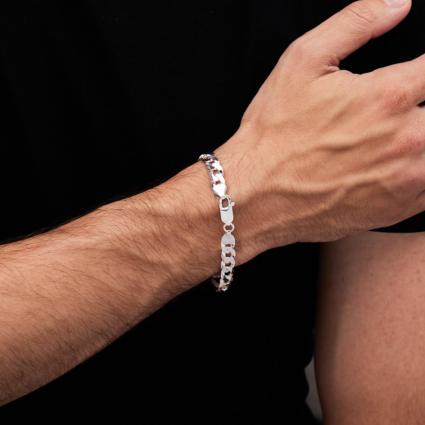 Chain Bracelet | Solid 925 Sterling Silver 7mm Curb Chain for Men - Length: 7.4in
