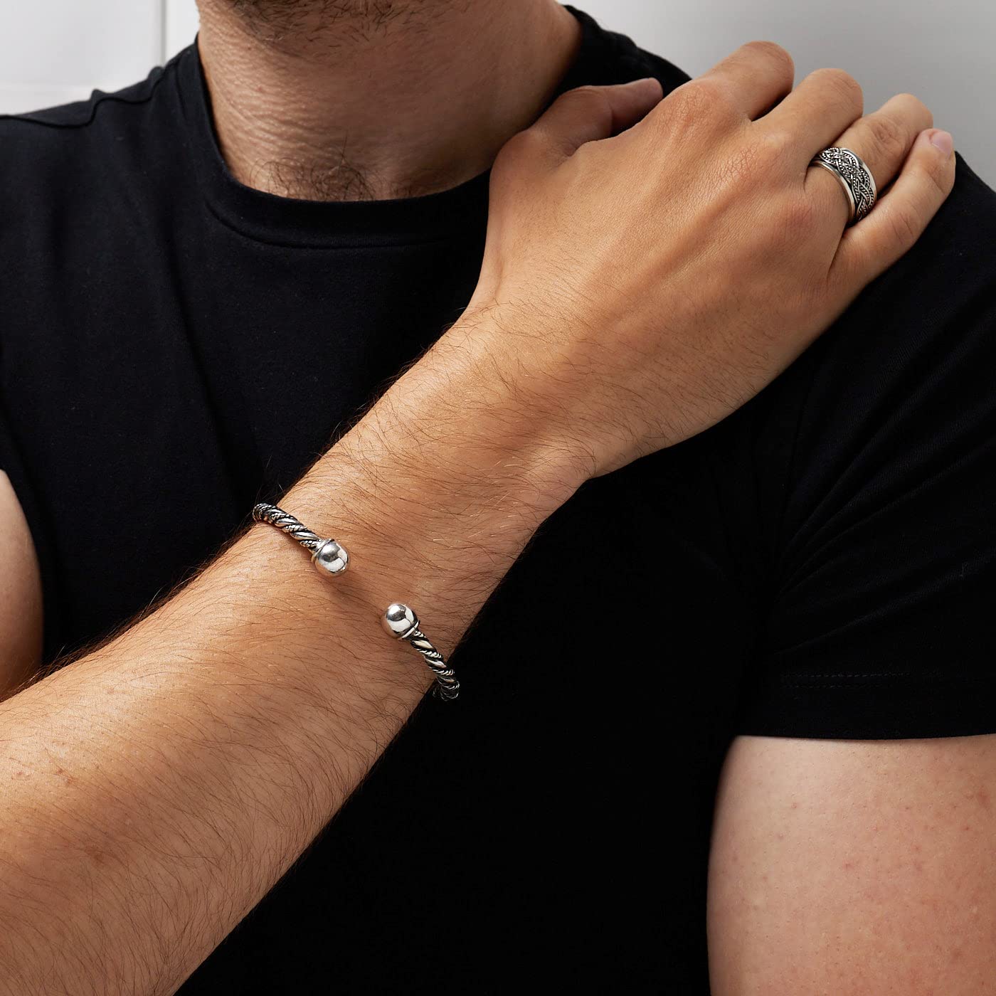 Torque Bangle | 925 Sterling Silver Bracelet for Men - Ideal Gift for Him