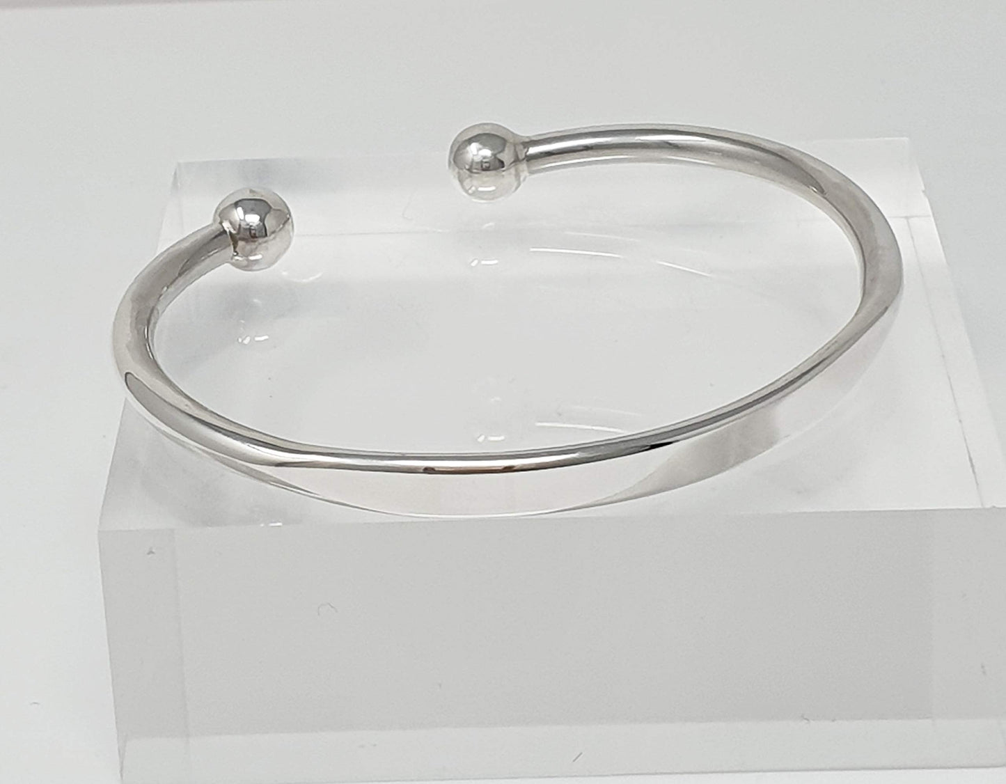 Men's Silver Torque Bangle | Solid 925 Sterling Silver Plain Bracelet - Gift for Him