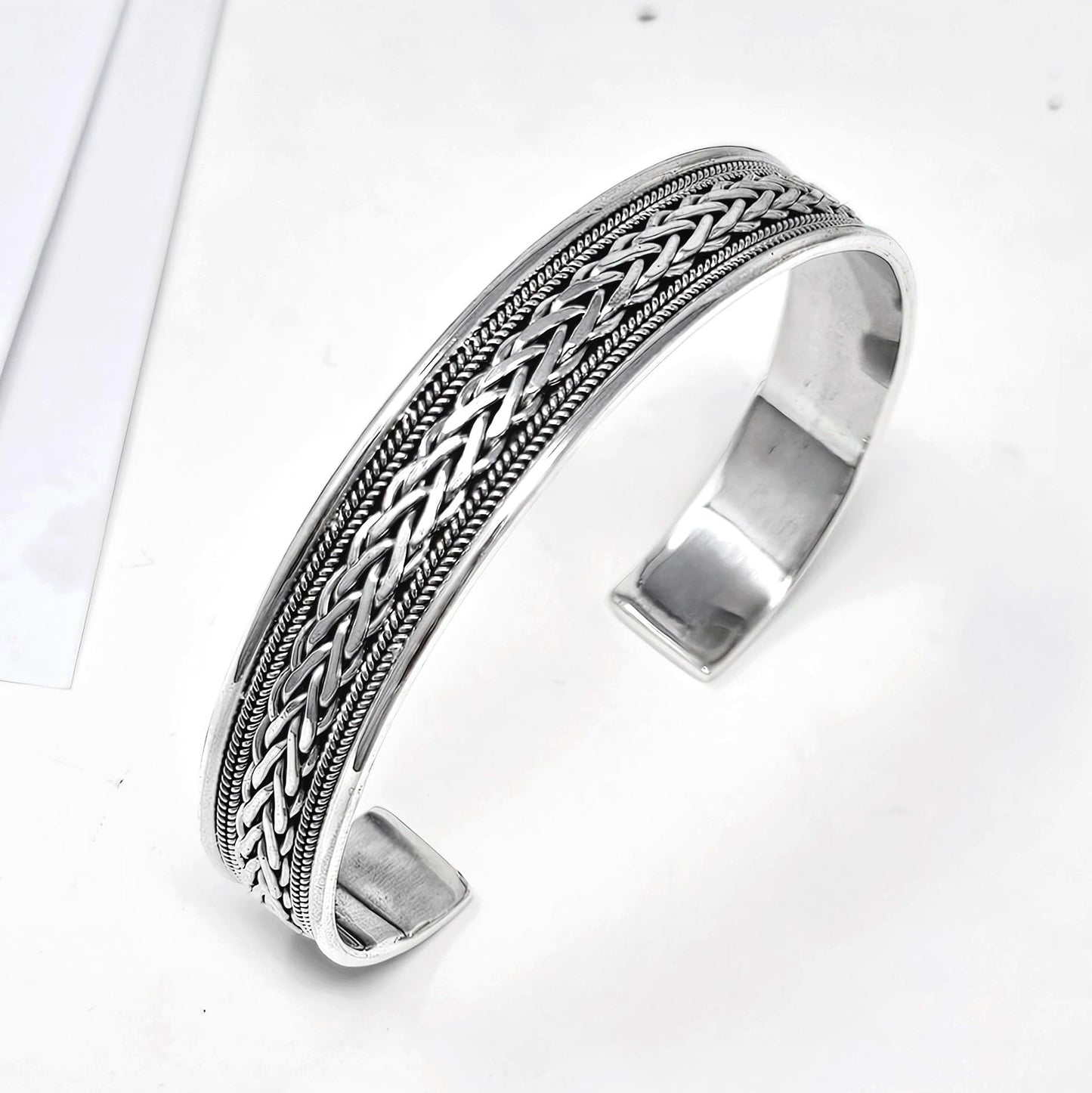 Braided Silver Bangle | Classic Handmade 925 Sterling Silver Cuff Bracelet for Men