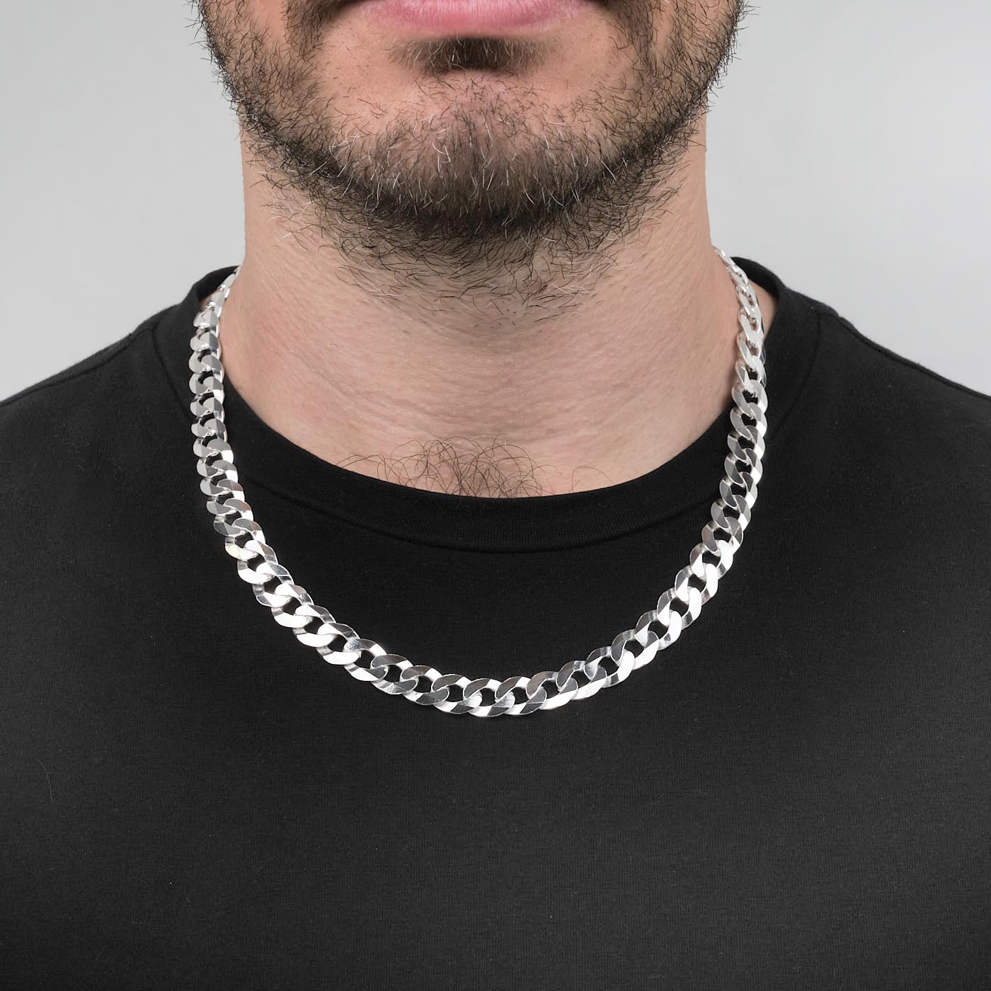 10.5mm Thick Curb Chain Necklace 925 Sterling Silver on Model