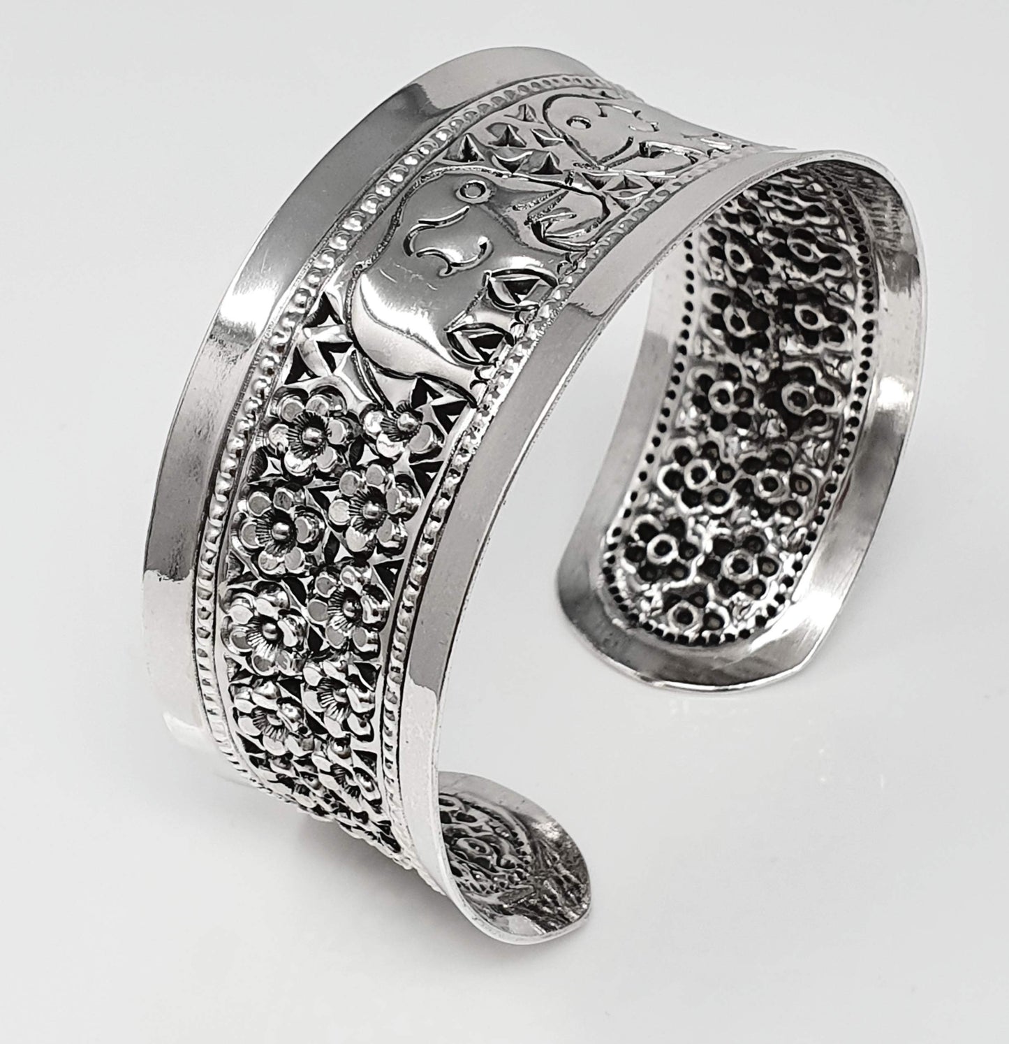 Elephant Cuff Bangle | Chunky 925 Sterling Silver Bracelet for Women