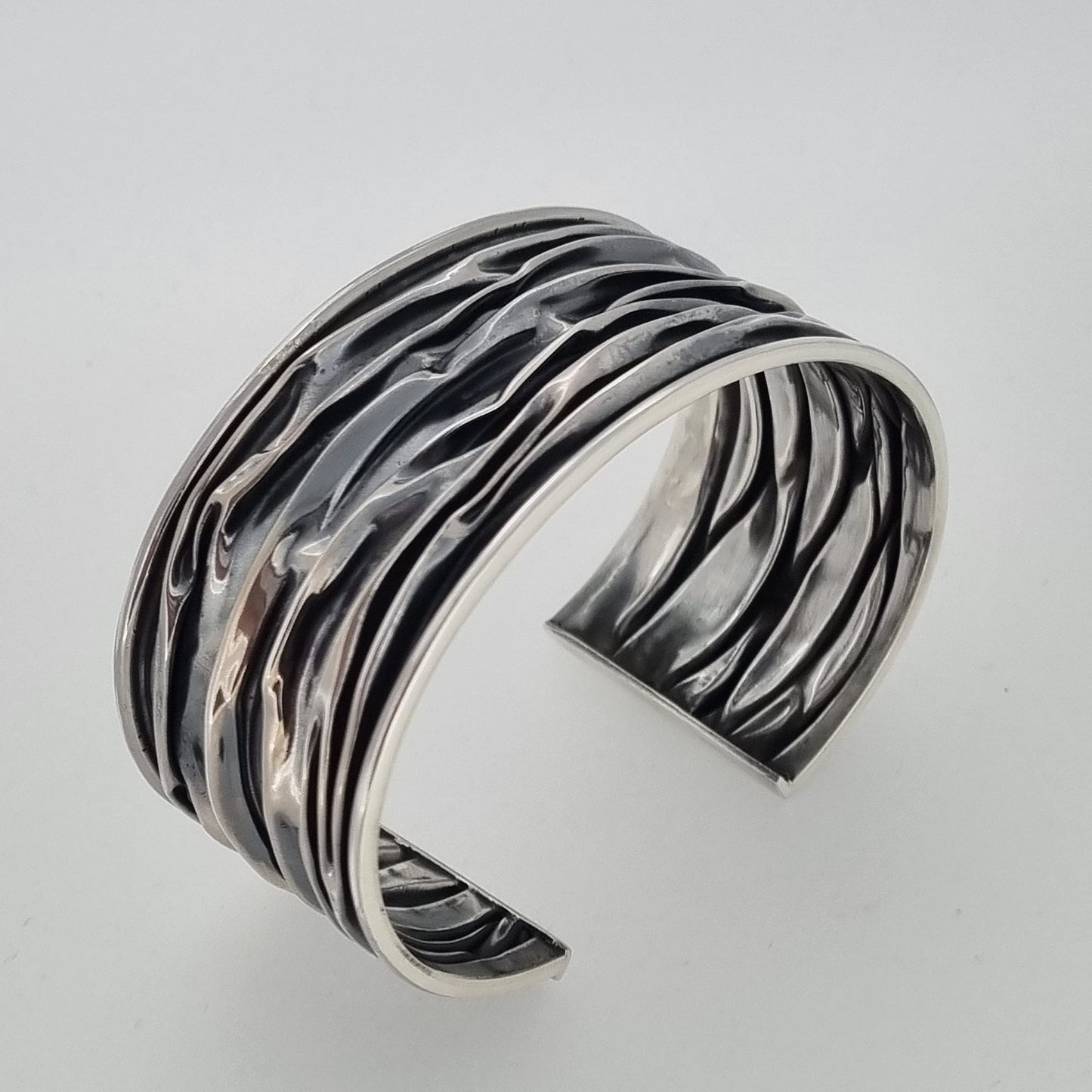 Cuff Bracelet for Women | Chunky 925 Sterling Silver Crushed Style Bangle - 30MM
