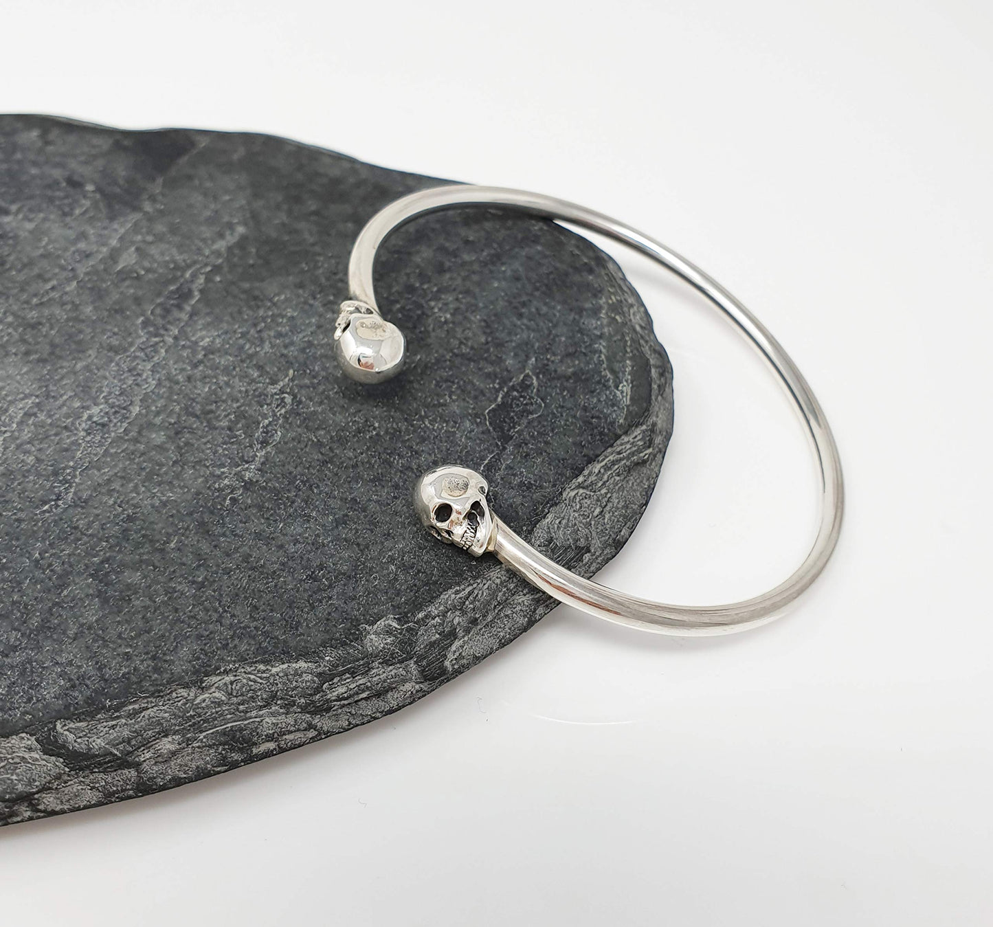 Women's Skull Bangle | Handmade 925 Sterling Silver Skull Bangle Bracelet for Women