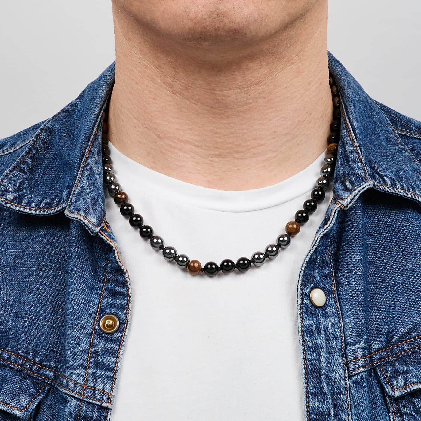 Men's Beaded Necklace | Handmade Natural Gemstone Chain with Tiger’s Eye and Onyx