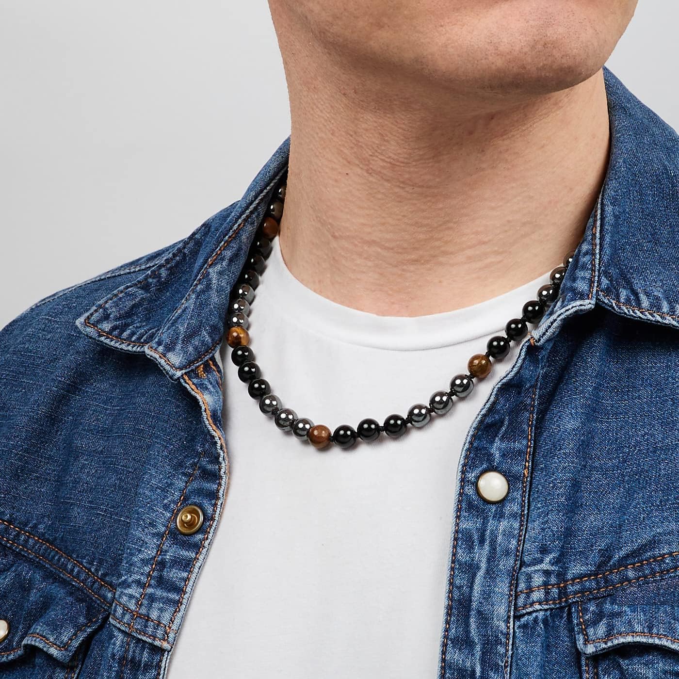 Men's Beaded Necklace | Handmade Natural Gemstone Chain with Tiger’s Eye and Onyx