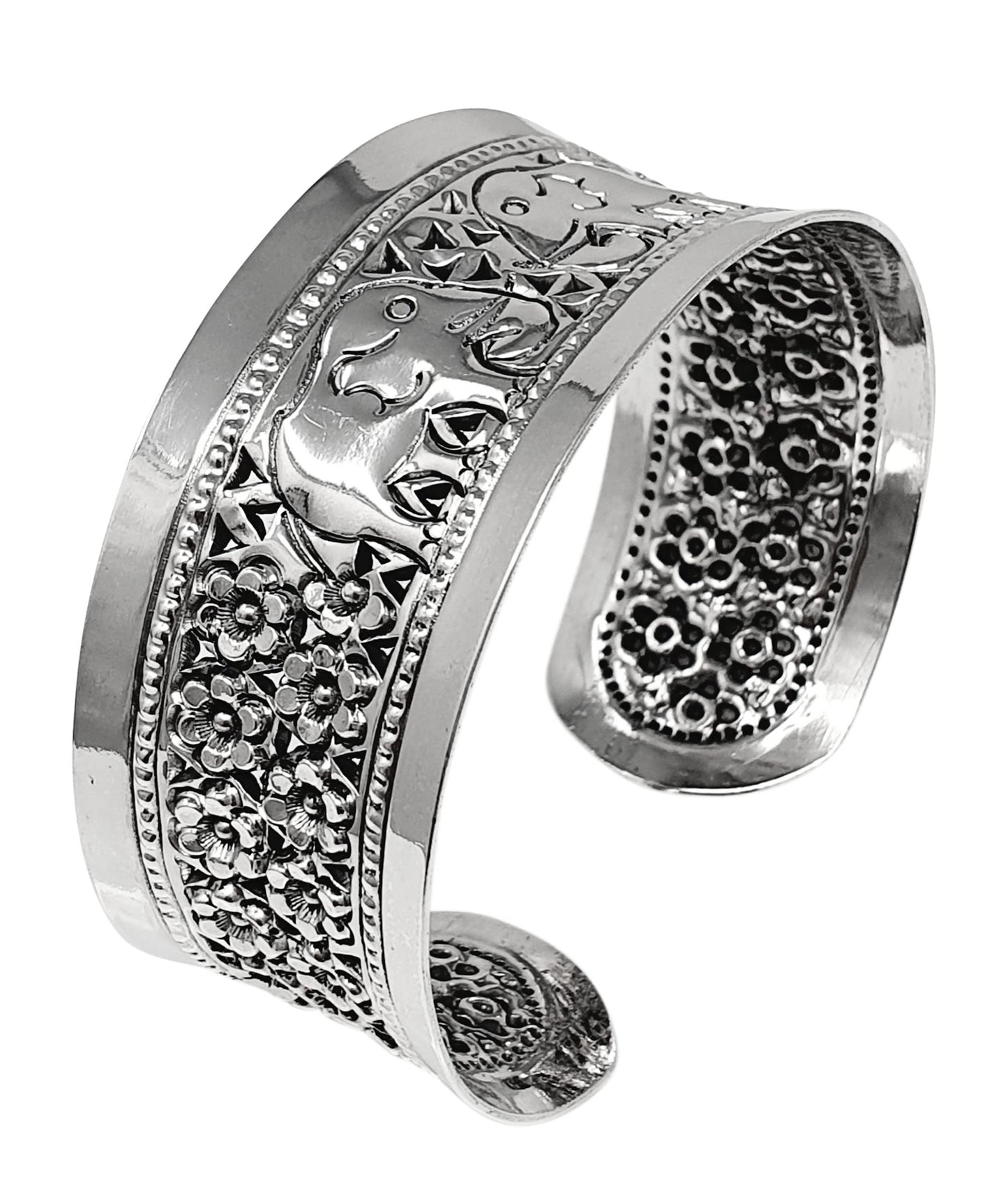 Elephant Cuff Bangle | Chunky 925 Sterling Silver Bracelet for Women