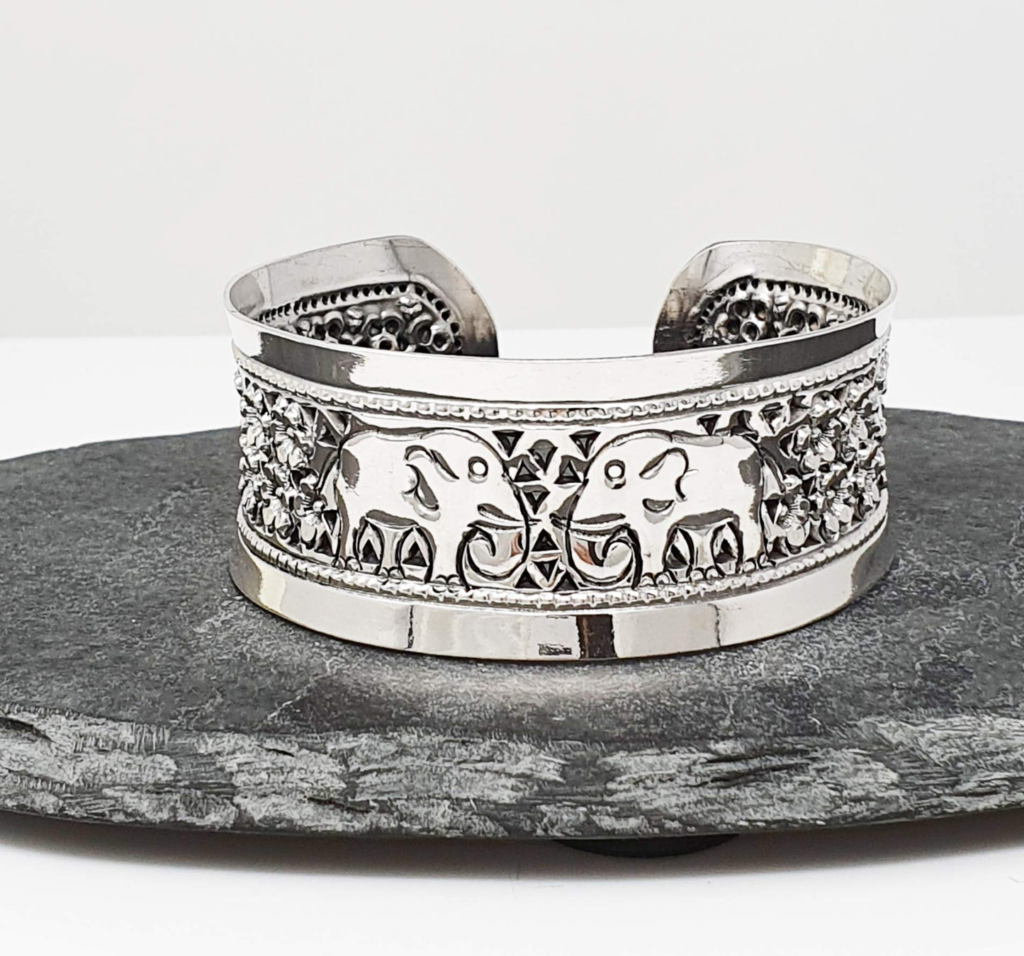 Elephant Cuff Bangle | Chunky 925 Sterling Silver Bracelet for Women