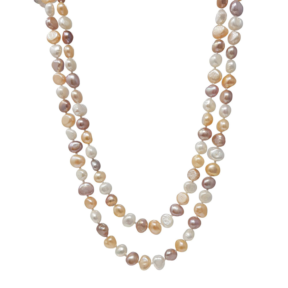 Women's Long Beaded Pearl Necklace | Natural Freshwater 8-9mm Baroque Pearls, 48 Inches, Multicolor Options in White, Black, Pink, and Grey