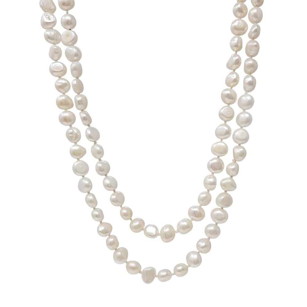 Women's Long Beaded Pearl Necklace | Natural Freshwater 8-9mm Baroque Pearls, 48 Inches, Multicolor Options in White, Black, Pink, and Grey