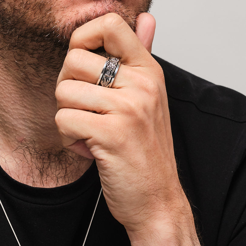 Men's Dragon Spinner Ring | 10mm 925 Sterling Silver Stress Relief Design - Sizes: 8-14