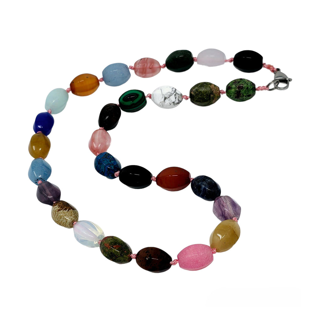 Multicolor 10x14mm Gemstone Beaded Necklace