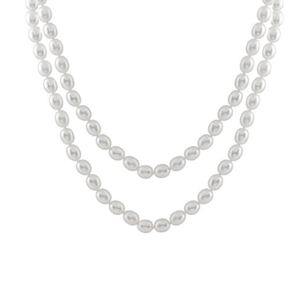 Women's Long Beaded Pearl Necklace | Natural Freshwater 8-9mm Baroque Pearls, 48 Inches, Multicolor Options in White, Black, Pink, and Grey