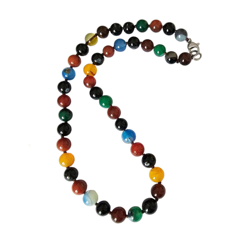 Women's Beaded Gemstone Necklace | Handmade 10mm Natural Multicolored Gemstone Necklace with Agate, Amethyst, and Rose Agate for Women